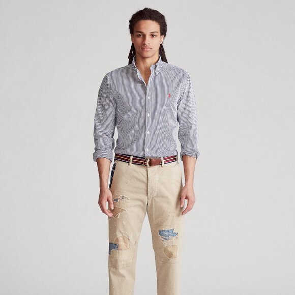 Ralph Lauren Blue Label Slim Fit Navy White Striped Poplin Button Down Shirt - Picture 3 of 11